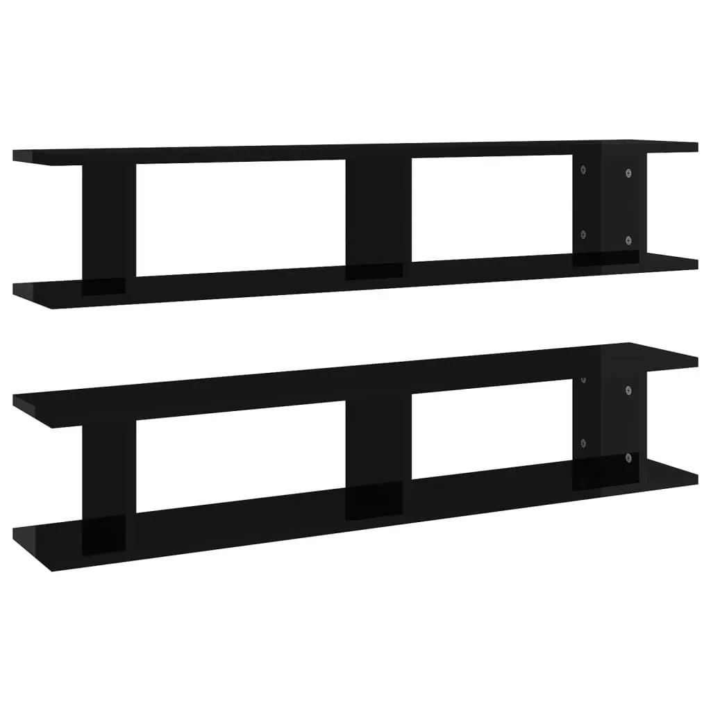 Wall Shelves 2 pcs High Gloss Black 105x18x20cm Engineered Wood 807212