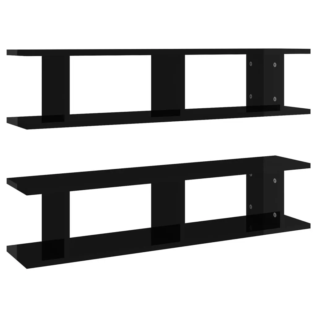 Wall Shelves 2 pcs High Gloss Black 90x18x20 cm Engineered Wood 807203