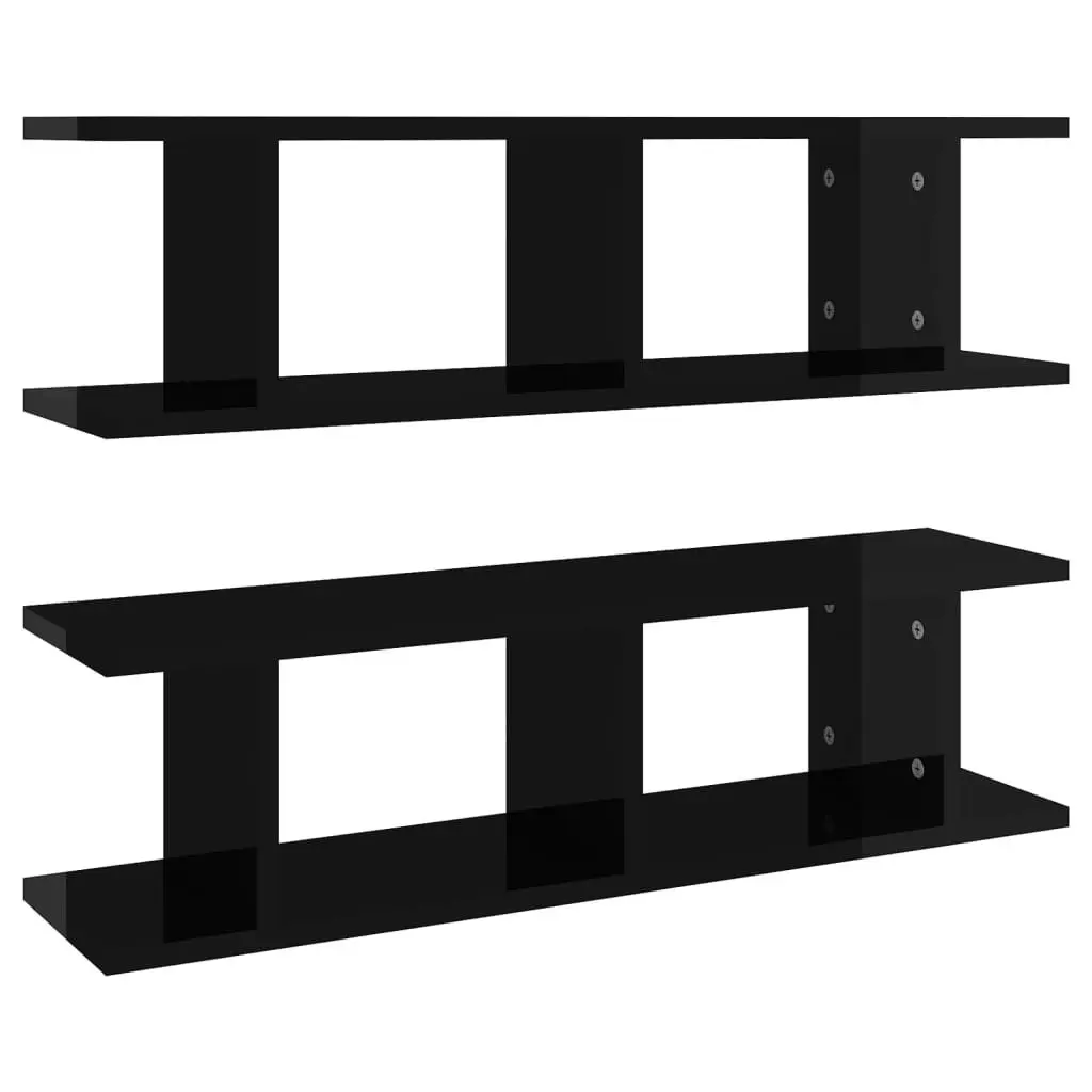 Wall Shelves 2 pcs High Gloss Black 75x18x20 cm Engineered Wood 807194