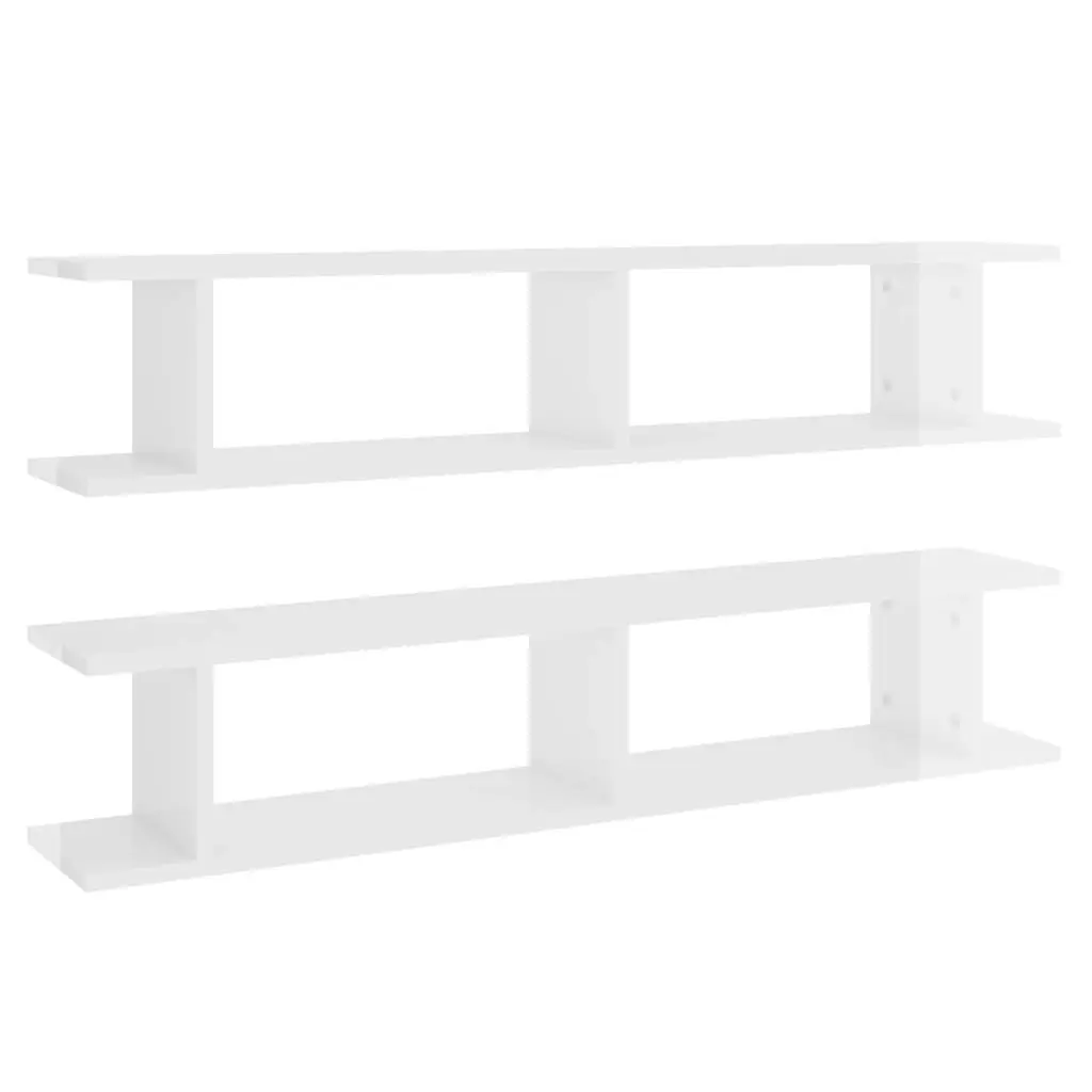 Wall Shelves 2 pcs High Gloss White 105x18x20cm Engineered Wood 807211