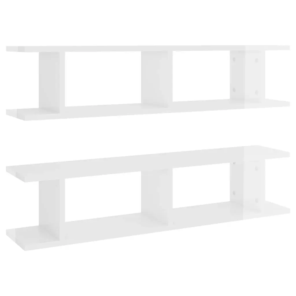 Wall Shelves 2 pcs High Gloss White 90x18x20 cm Engineered Wood 807202