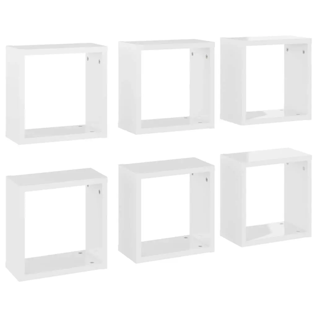 Wall Cube Shelves 6 pcs High Gloss White 30x15x30 cm 807018