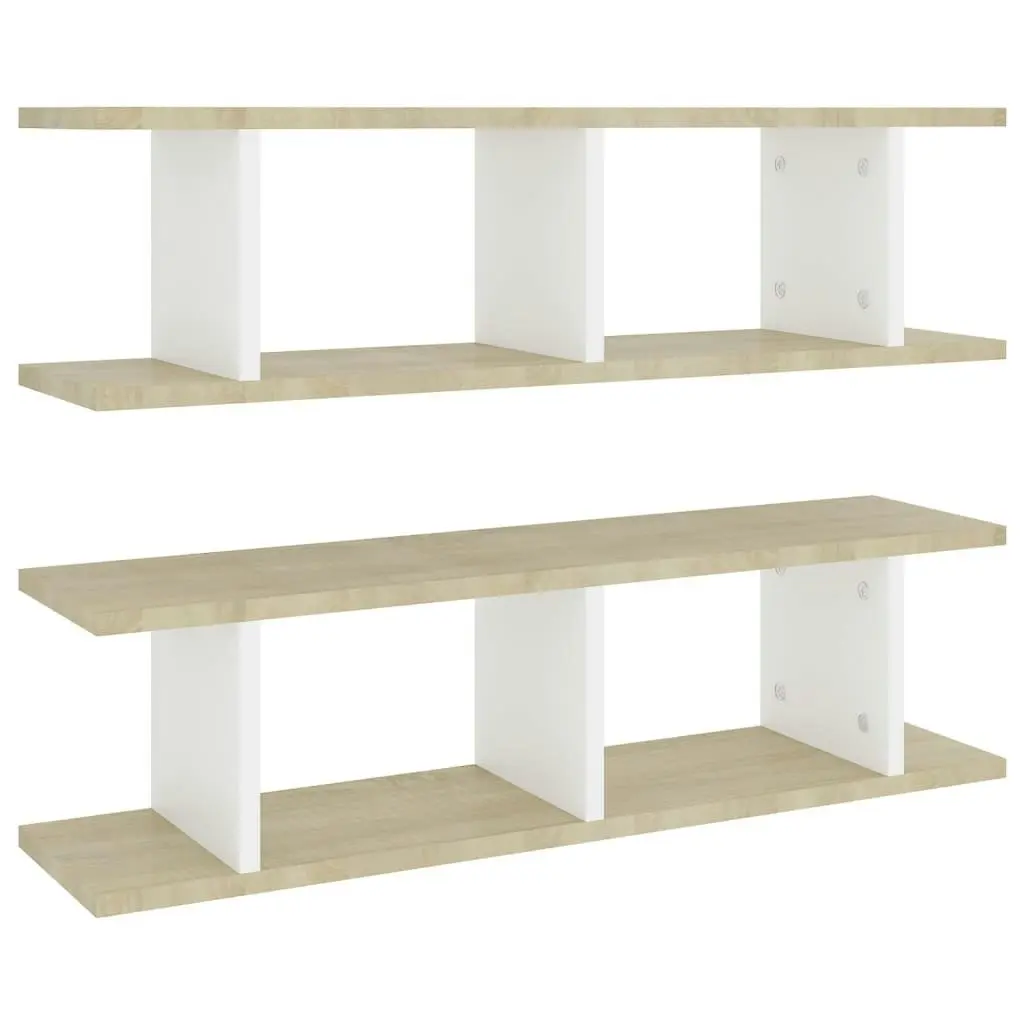 Wall Shelves 2 pcs White and Sonoma Oak 75x18x20 cm Engineered Wood 807192