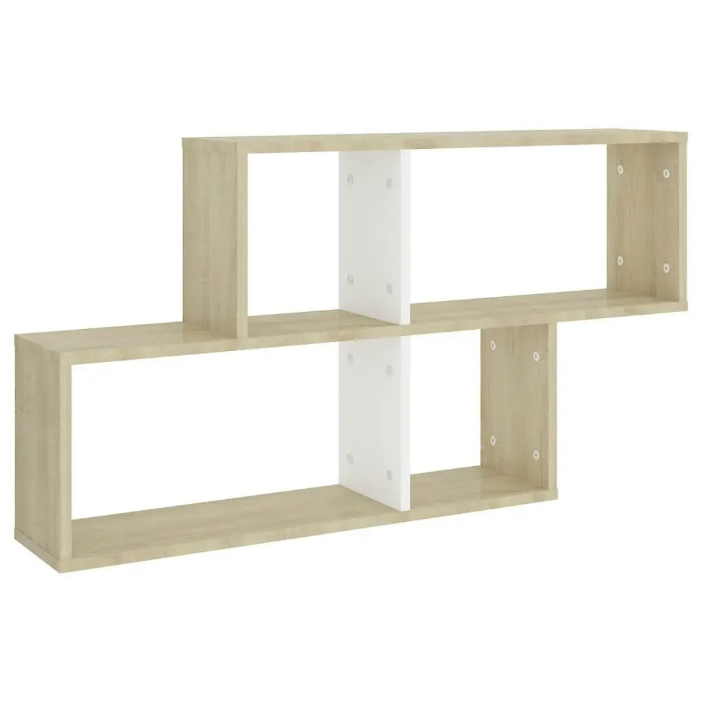 Wall Shelf White and Sonoma Oak 100x18x53 cm Engineered Wood 807165