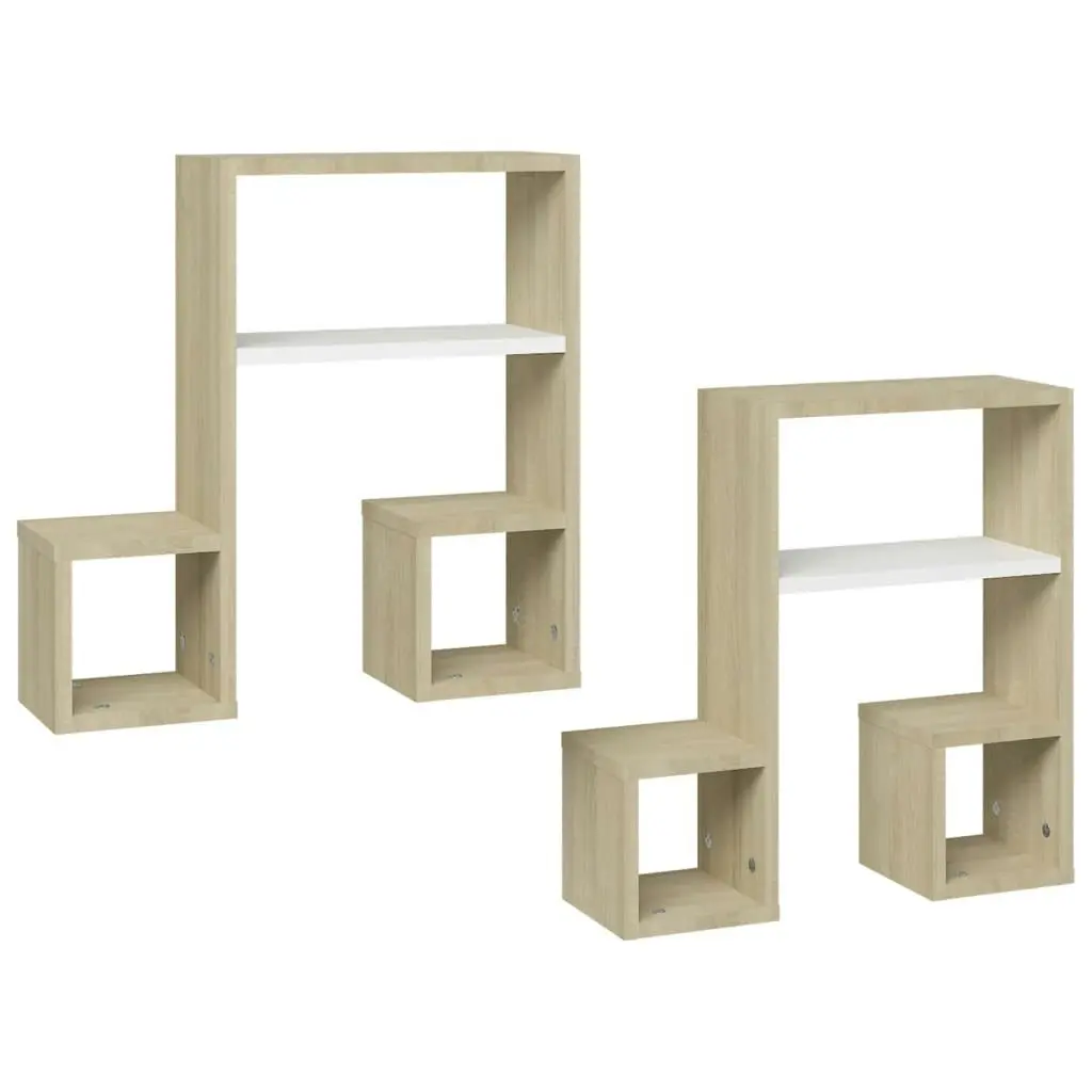 Wall Shelves 2 pcs White and Sonoma Oak 50x15x50 cm Engineered Wood 807246