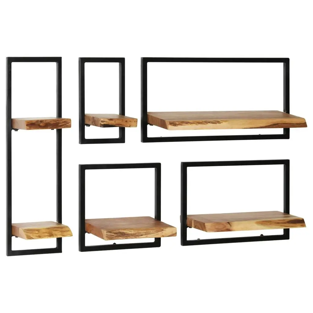 Wall Shelf Set 5 Pieces Solid Acacia Wood and Steel 246014