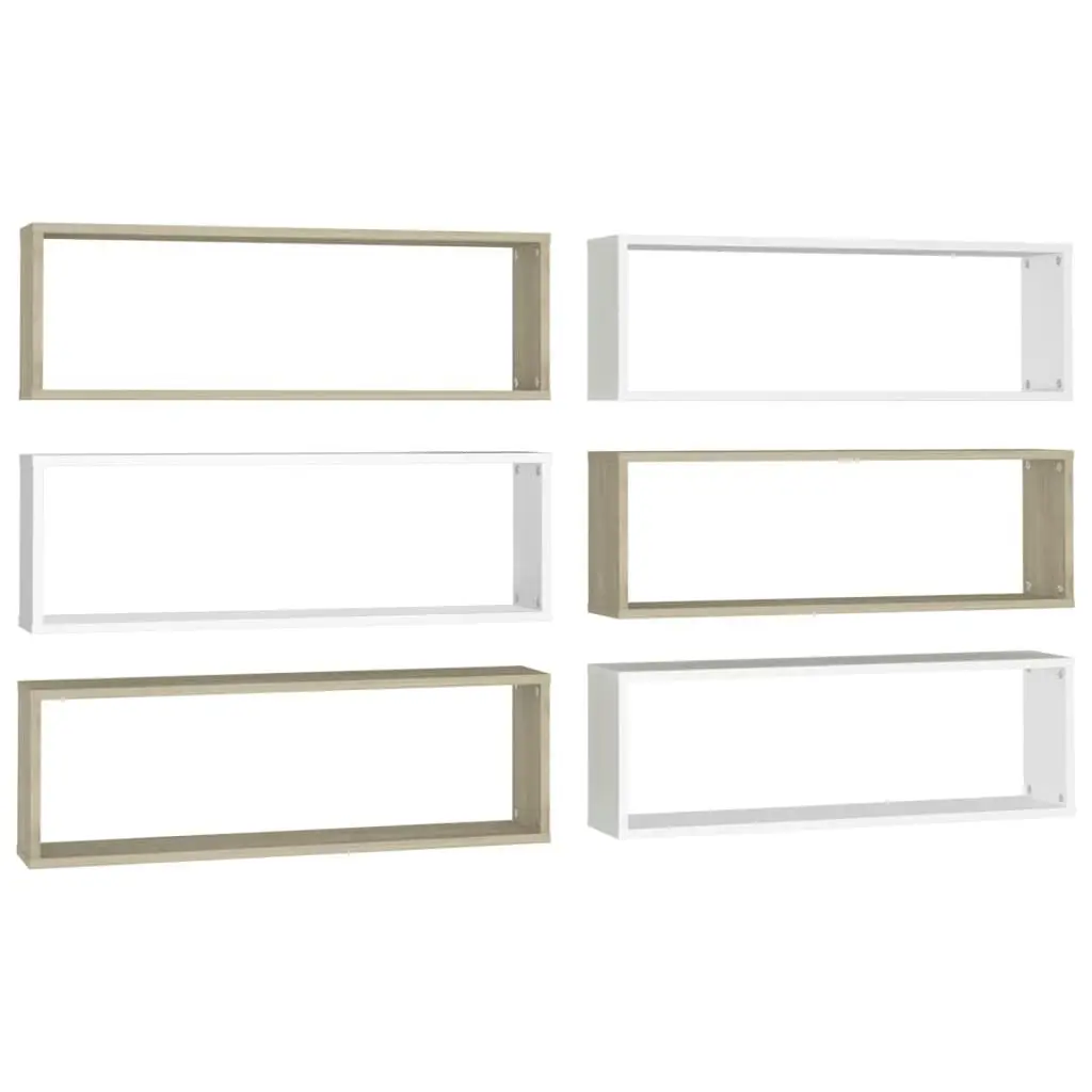 Wall Cube Shelves 6 pcs White&Sonoma Oak 80x15x26.5cm Engineered Wood 807123