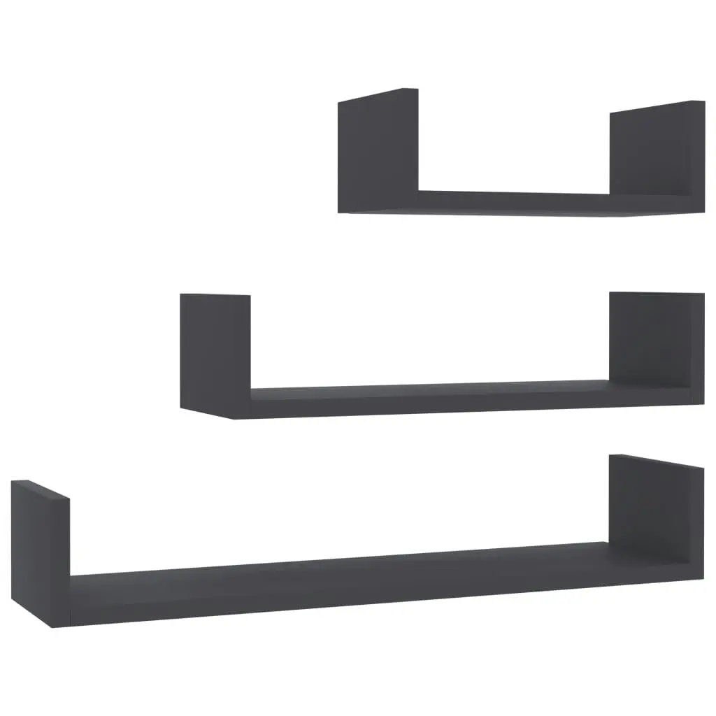 Wall Display Shelf 3 pcs Grey Engineered Wood 800200