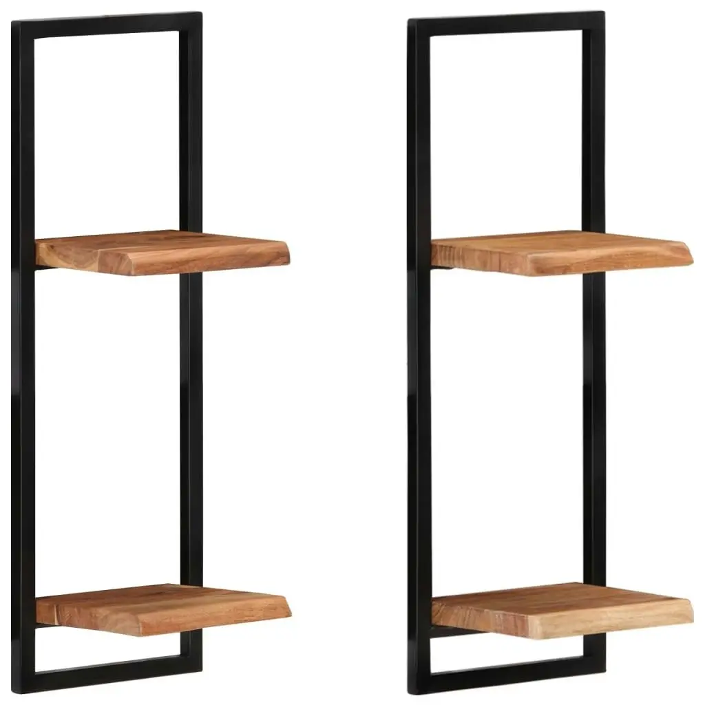 Wall Shelves 2 pcs 25x25x75 cm Solid Wood Acacia and Steel 338462