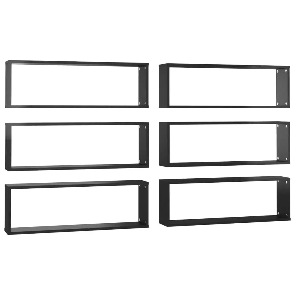 Wall Cube Shelves 6 pcs High Gloss Black 80x15x26.5cm Engineered Wood 807129