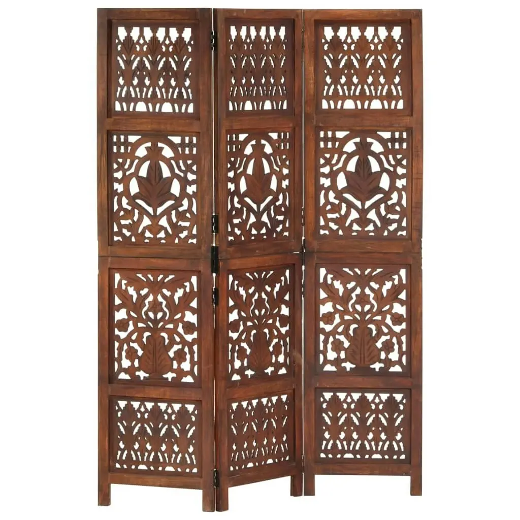 Hand Carved 3-Panel Room Divider Brown 120x165 cm Solid Mango Wood 285334