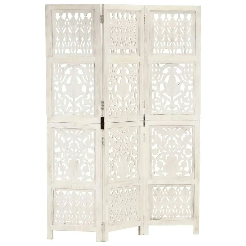 Hand Carved 3-Panel Room Divider White 120x165 cm Solid Mango Wood 285330