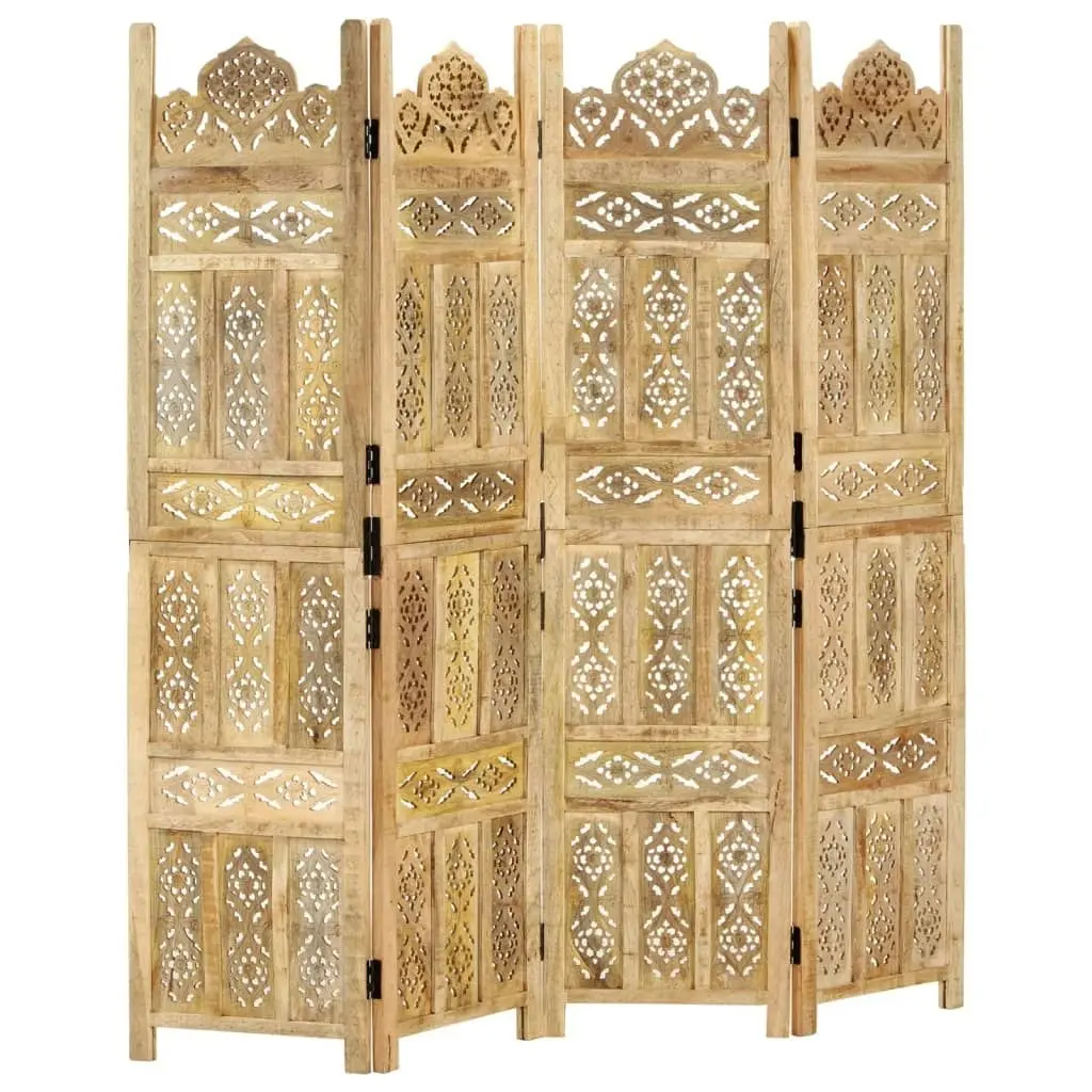 Hand Carved 4-Panel Room Divider 160x165 cm Solid Mango Wood 285316