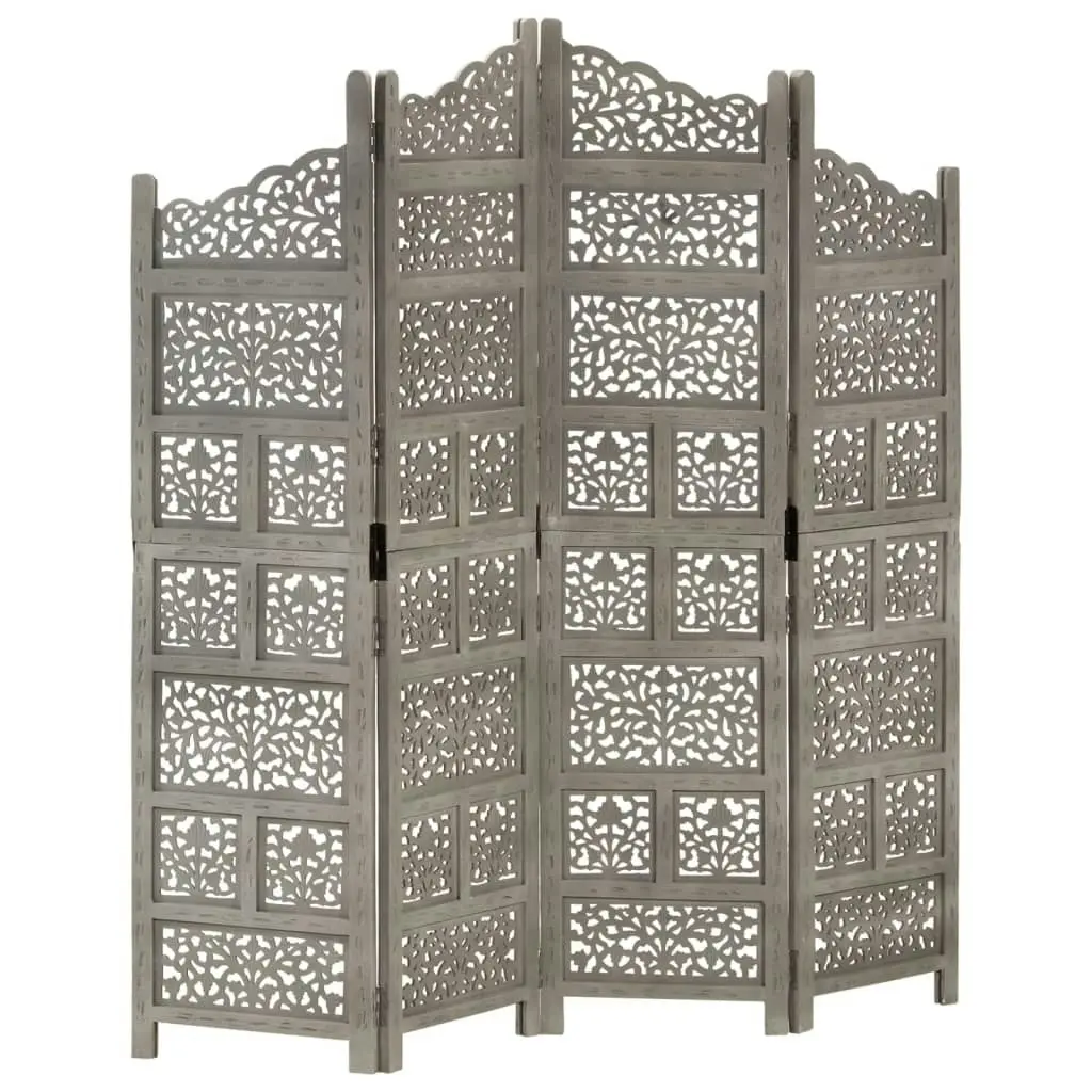 Hand carved 4-Panel Room Divider Grey 160x165 cm Solid Mango Wood 285328