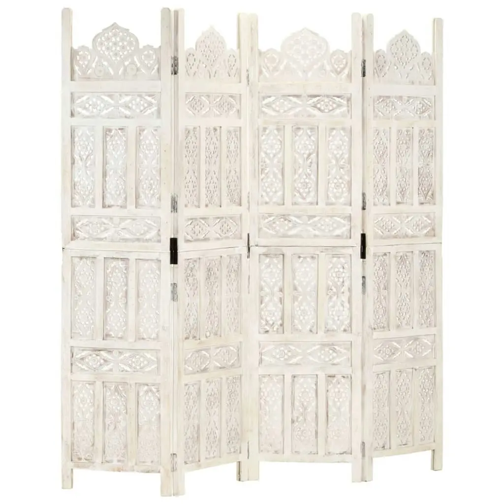 Hand carved 4-Panel Room Divider White 160x165 cm Solid Mango Wood 285319