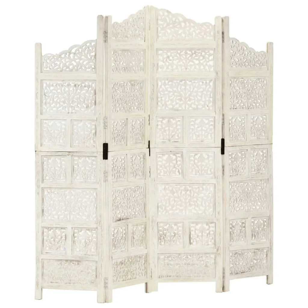 Hand carved 4-Panel Room Divider White 160x165 cm Solid Mango Wood 285327