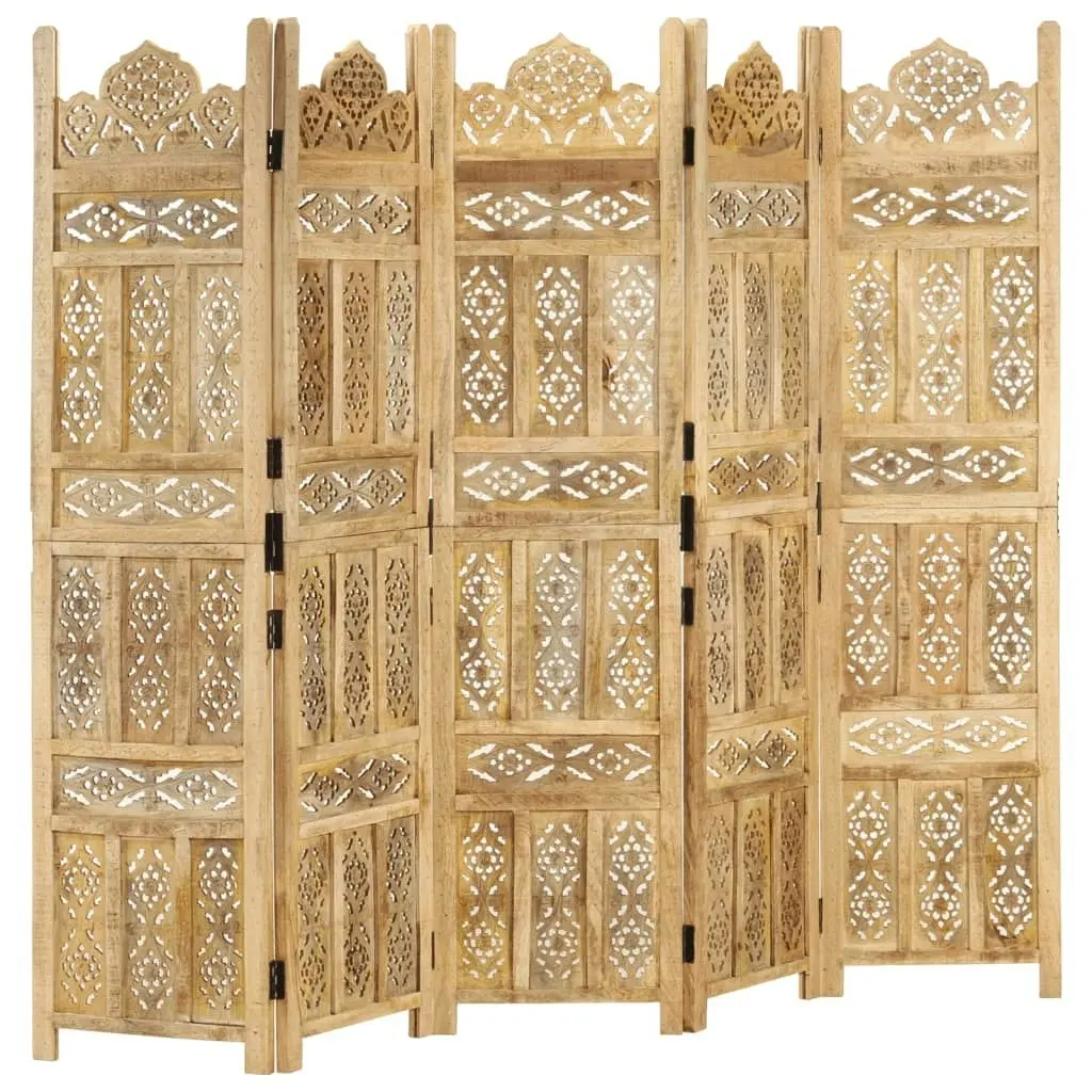 Hand Carved 5-Panel Room Divider 200x165 cm Solid Mango Wood 285317