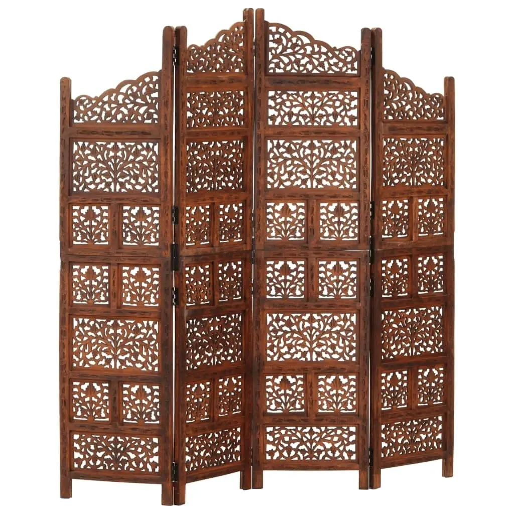 Hand carved 4-Panel Room Divider Brown 160x165 cm Solid Mango Wood 285329