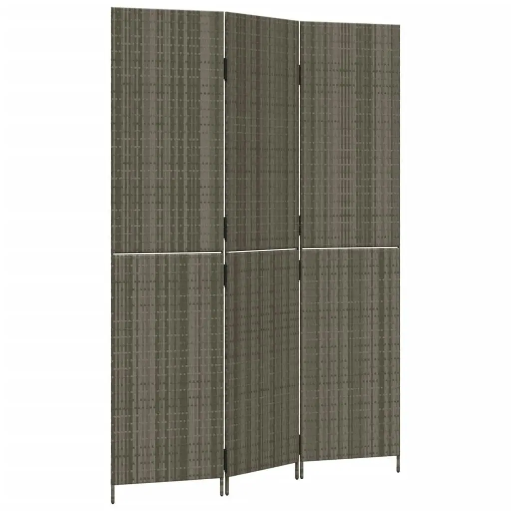 Room Divider 3 Panels Grey Poly Rattan 365358