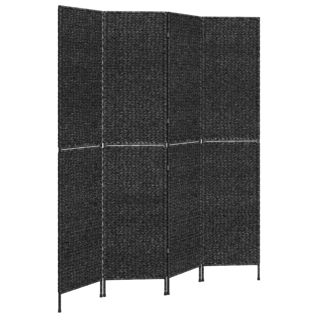 Room Divider 4-Panel Black 163x180 cm Water Hyacinth 355196