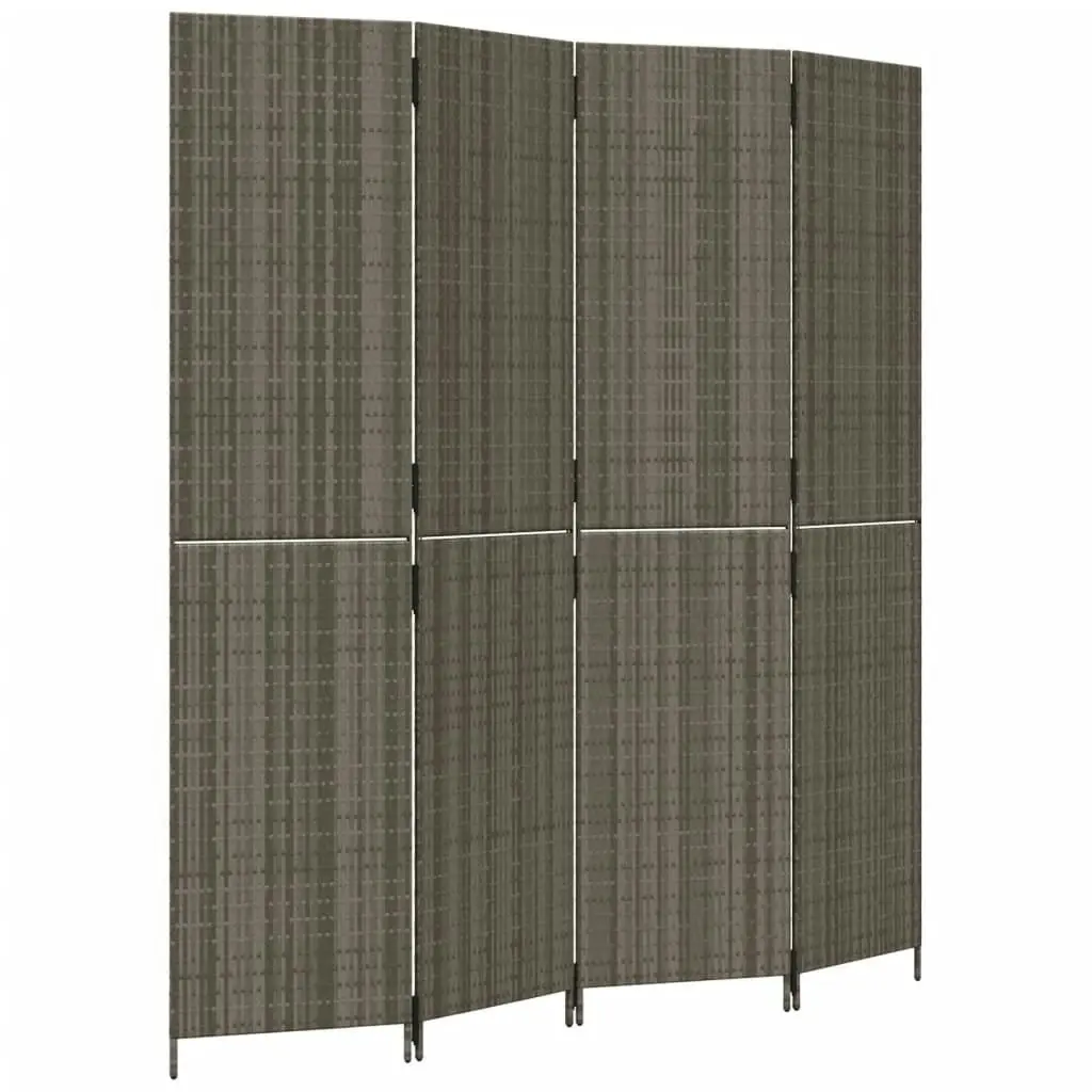 Room Divider 4 Panels Grey Poly Rattan 365362