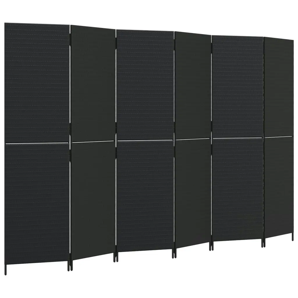 Room Divider 6 Panels Black Poly Rattan 365352