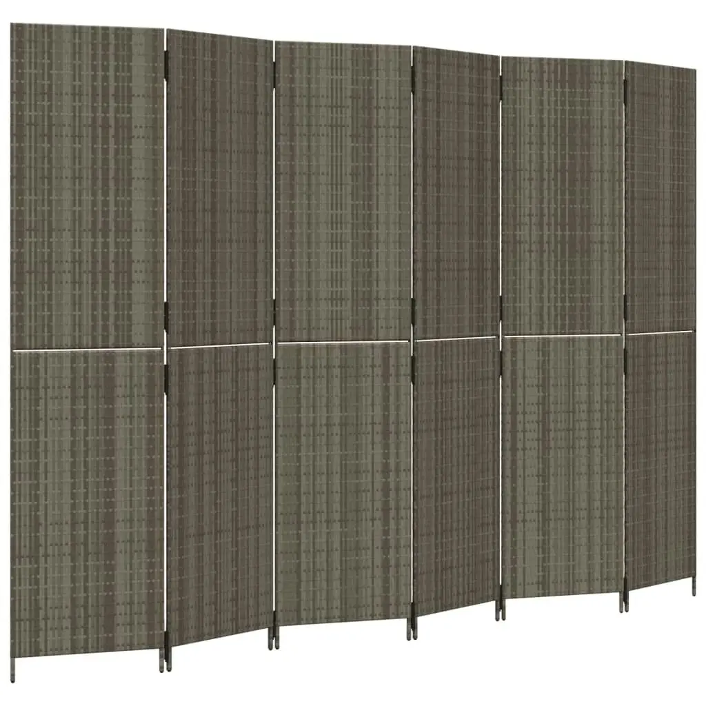 Room Divider 6 Panels Grey Poly Rattan 365370