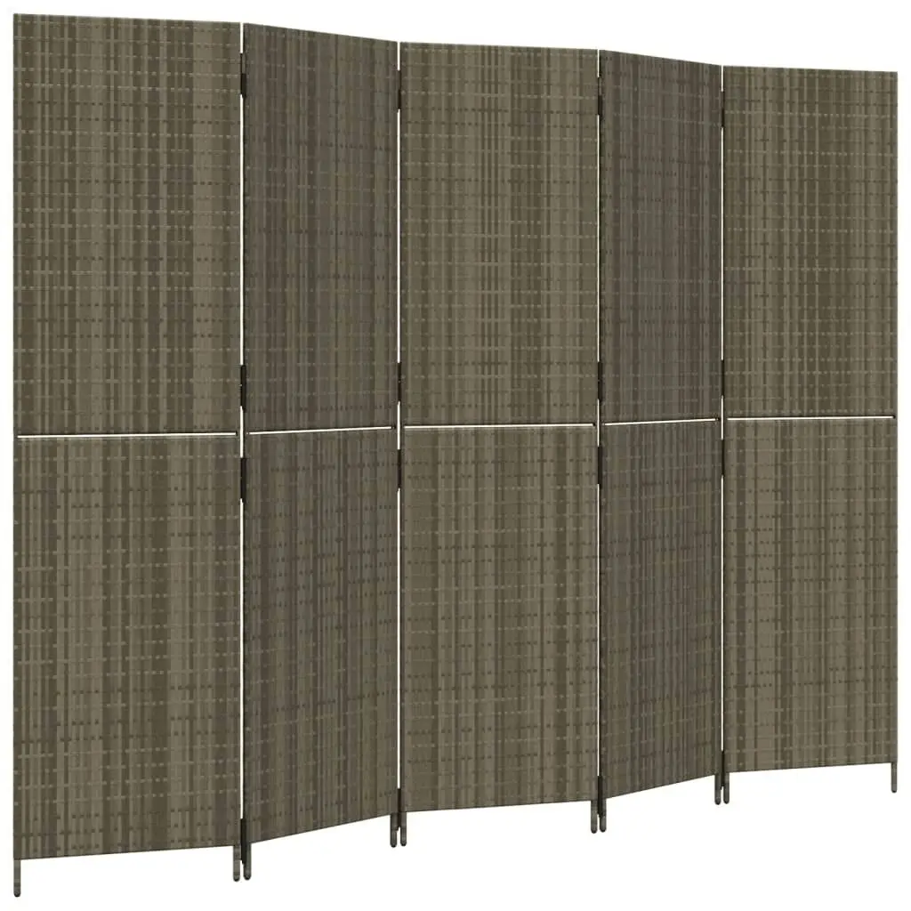 Room Divider 5 Panels Grey Poly Rattan 365350