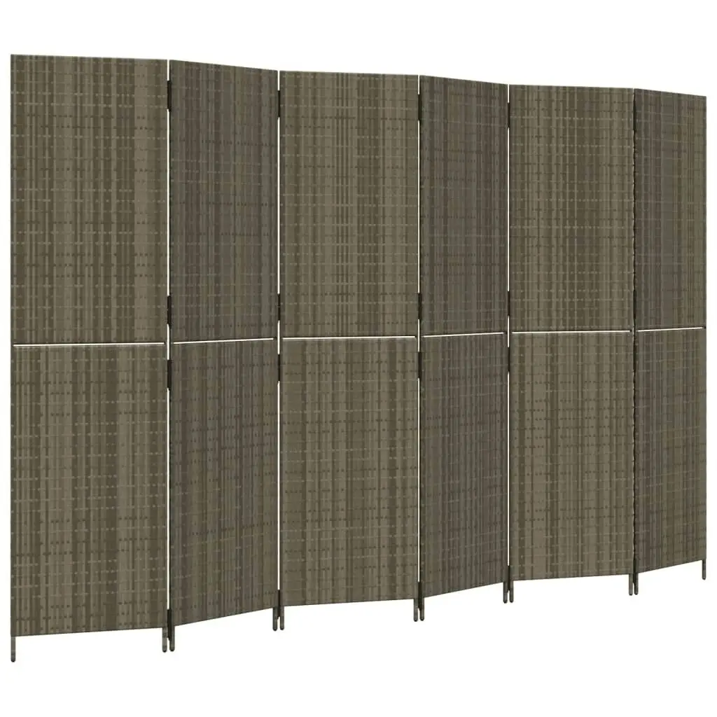 Room Divider 6 Panels Grey Poly Rattan 365354