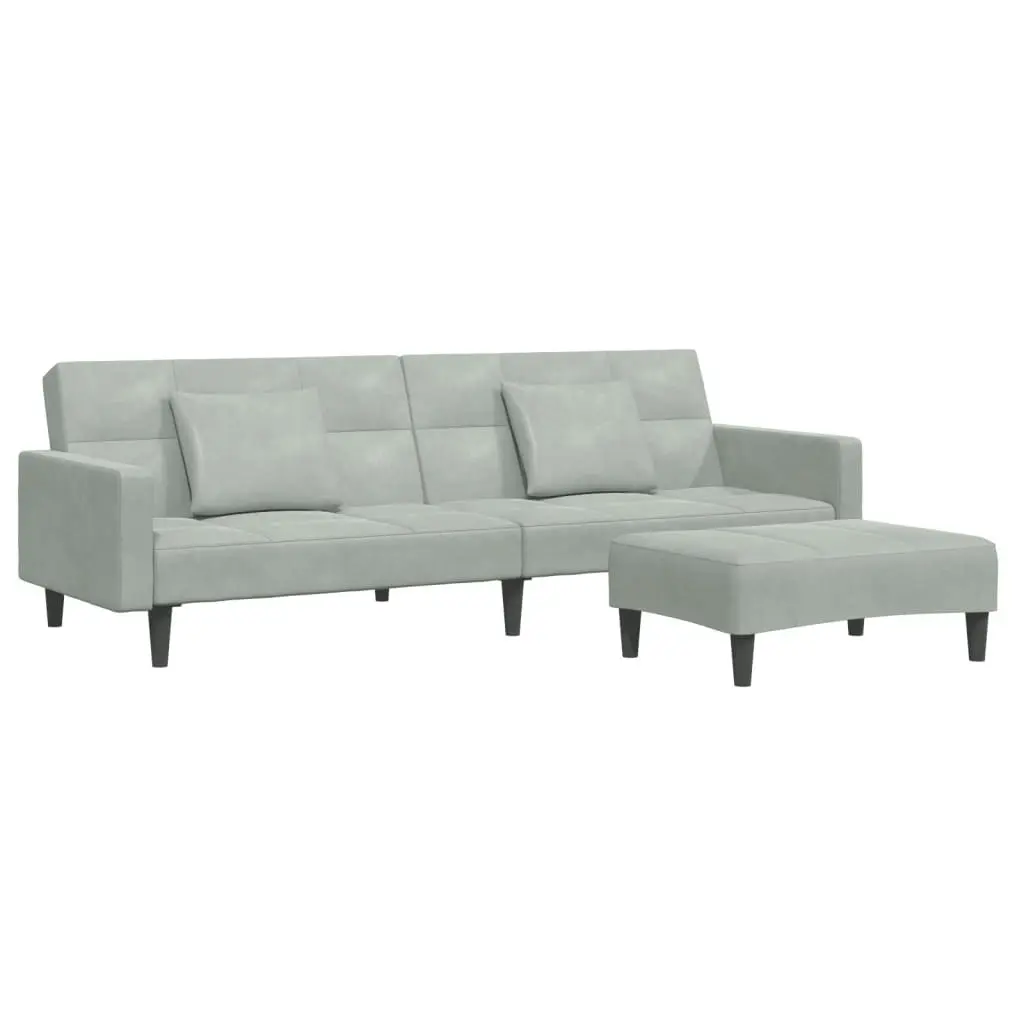 2-Seater Sofa Bed with Footstool Light Grey Velvet 3258116