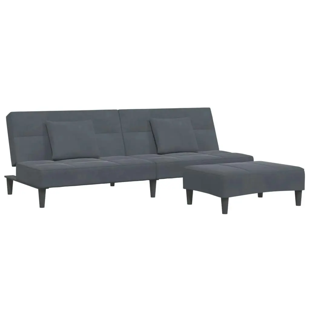 2-Seater Sofa Bed with Footstool Dark Grey Velvet 3258111