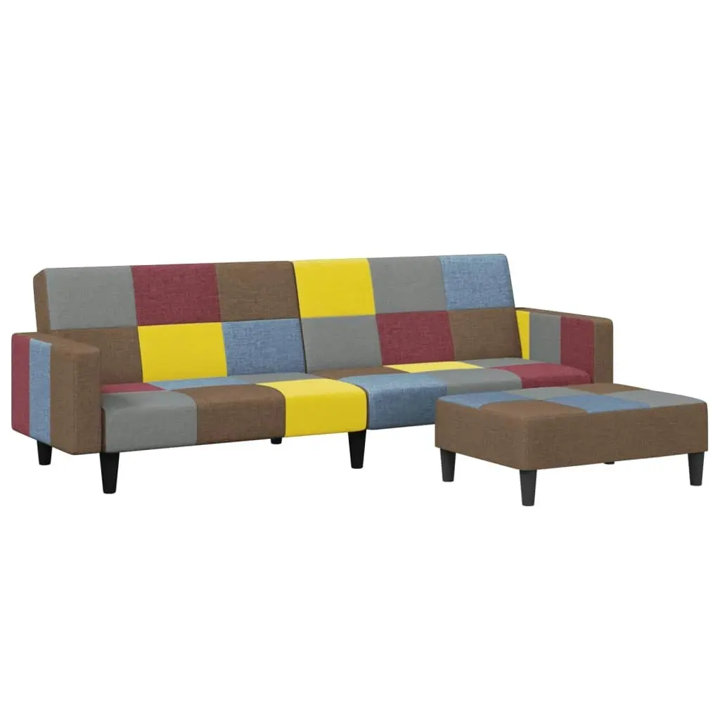 2-Seater Sofa Bed with Footstool Patchwork Fabric 3258122