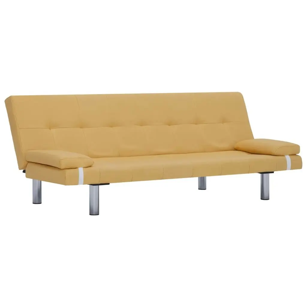 Sofa Bed with Two Pillows Yellow Polyester 282190