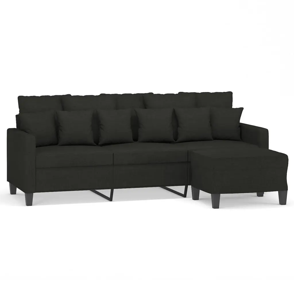 3-Seater Sofa with Footstool Black 180 cm Fabric 3201093