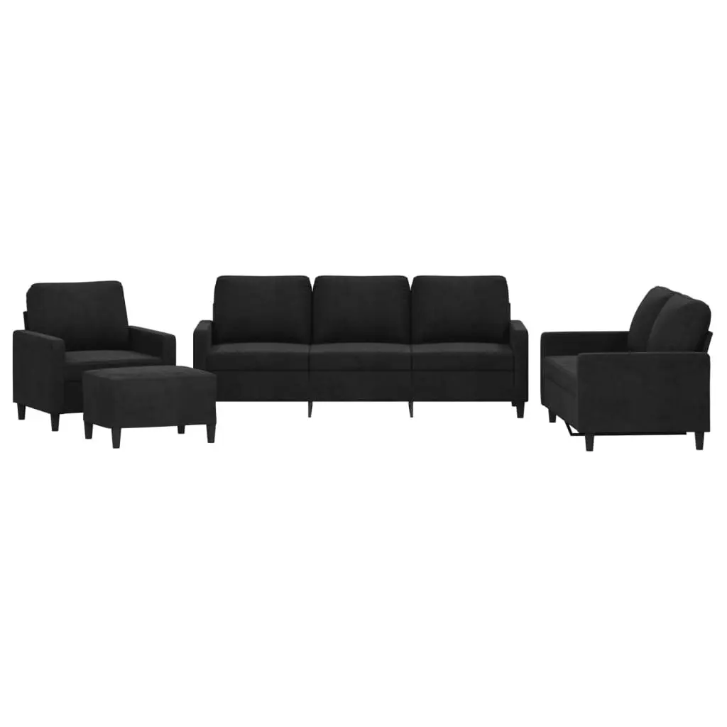 4 Piece Sofa Set with Cushions Black Velvet 3201491