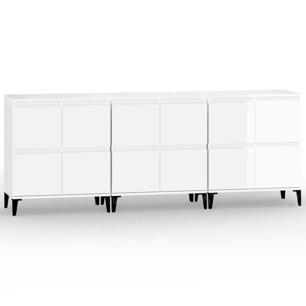 Sideboards 3 pcs High Gloss White 60x35x70 cm Engineered Wood 3185777