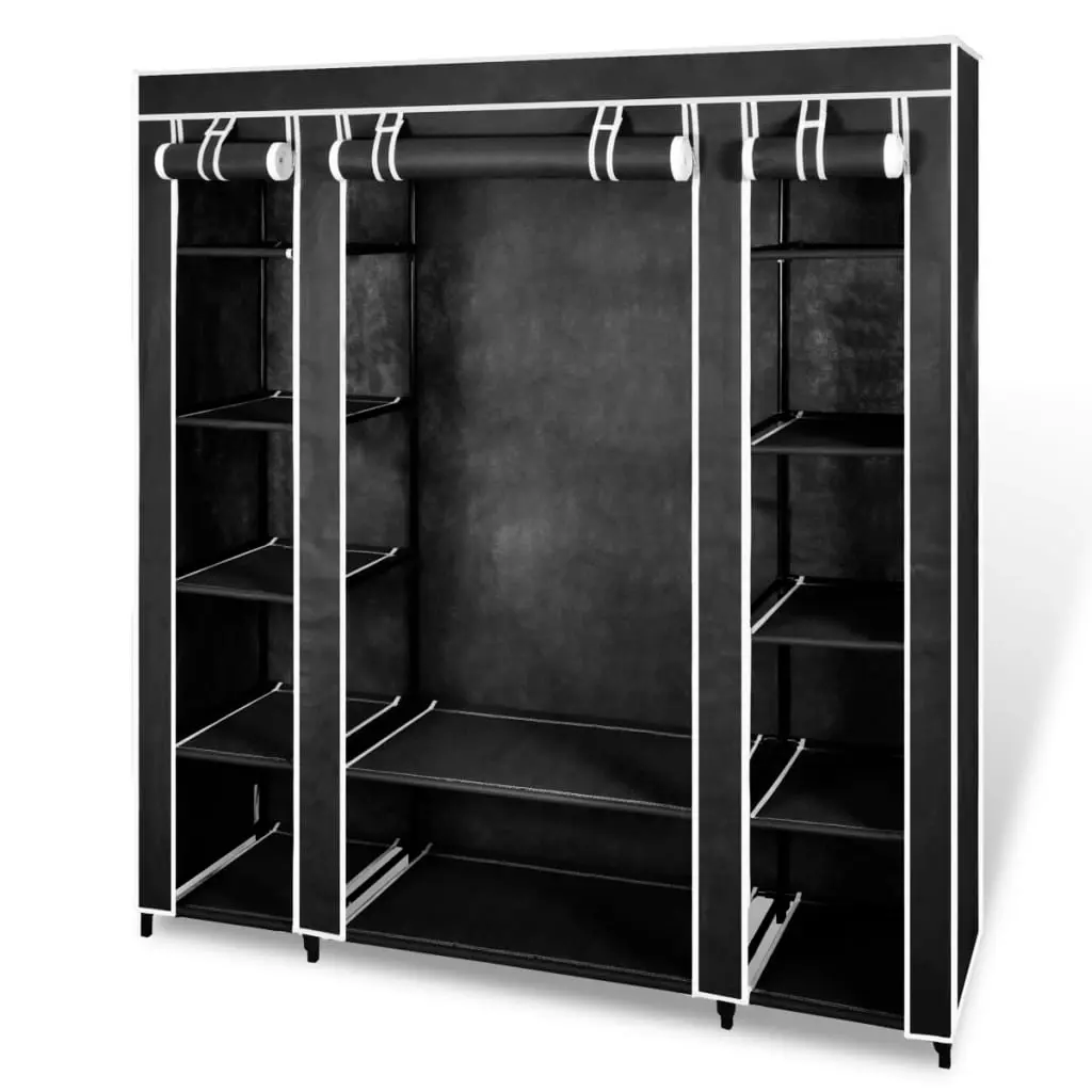 Wardrobe with Compartments and Rods 45x150x176 cm Black Fabric 240495