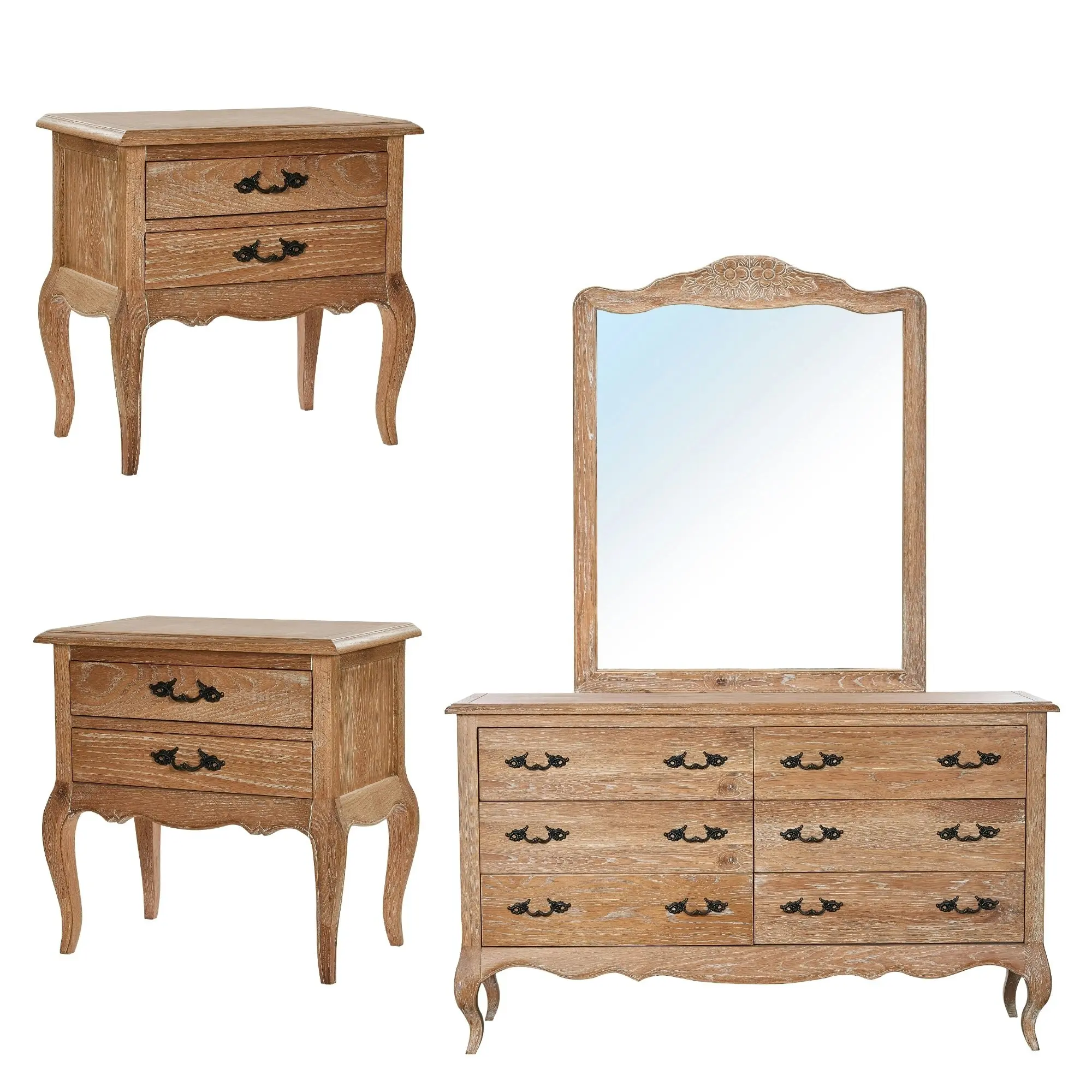 Bali 4pc Bedside Dresser Mirror Set Oak