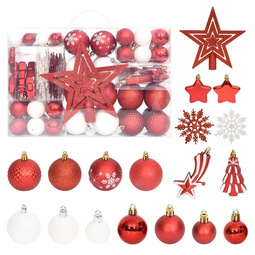 108 Piece Christmas Bauble Set Red and White 330092