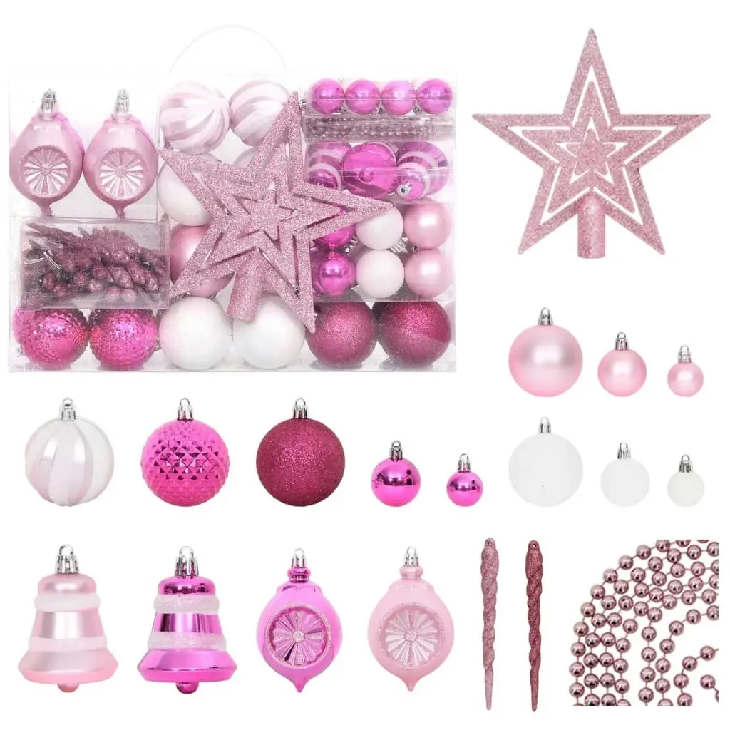 108 Piece Christmas Bauble Set White and Pink 330094