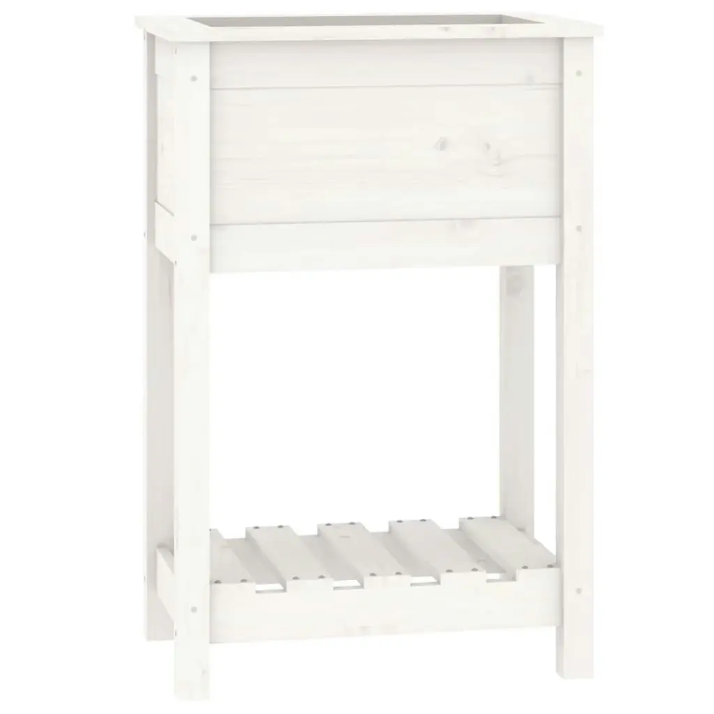 Planter with Shelf White 54x34.5x81 cm Solid Wood Pine 823753