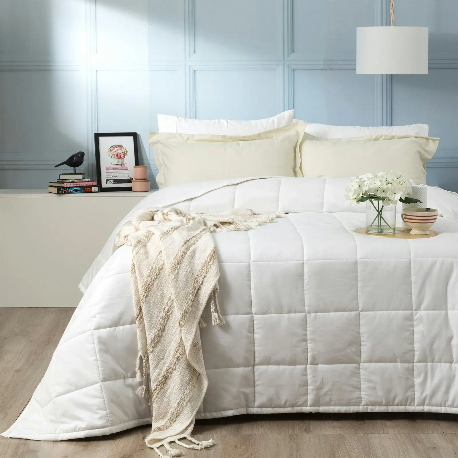 White Checks 500 TC Cotton Jacquard Comforter Set by Ddecor Home