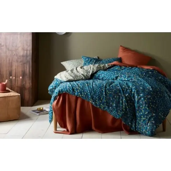 Lisa Teal Washed Cotton Printed Quilt Cover Set by Accessorize