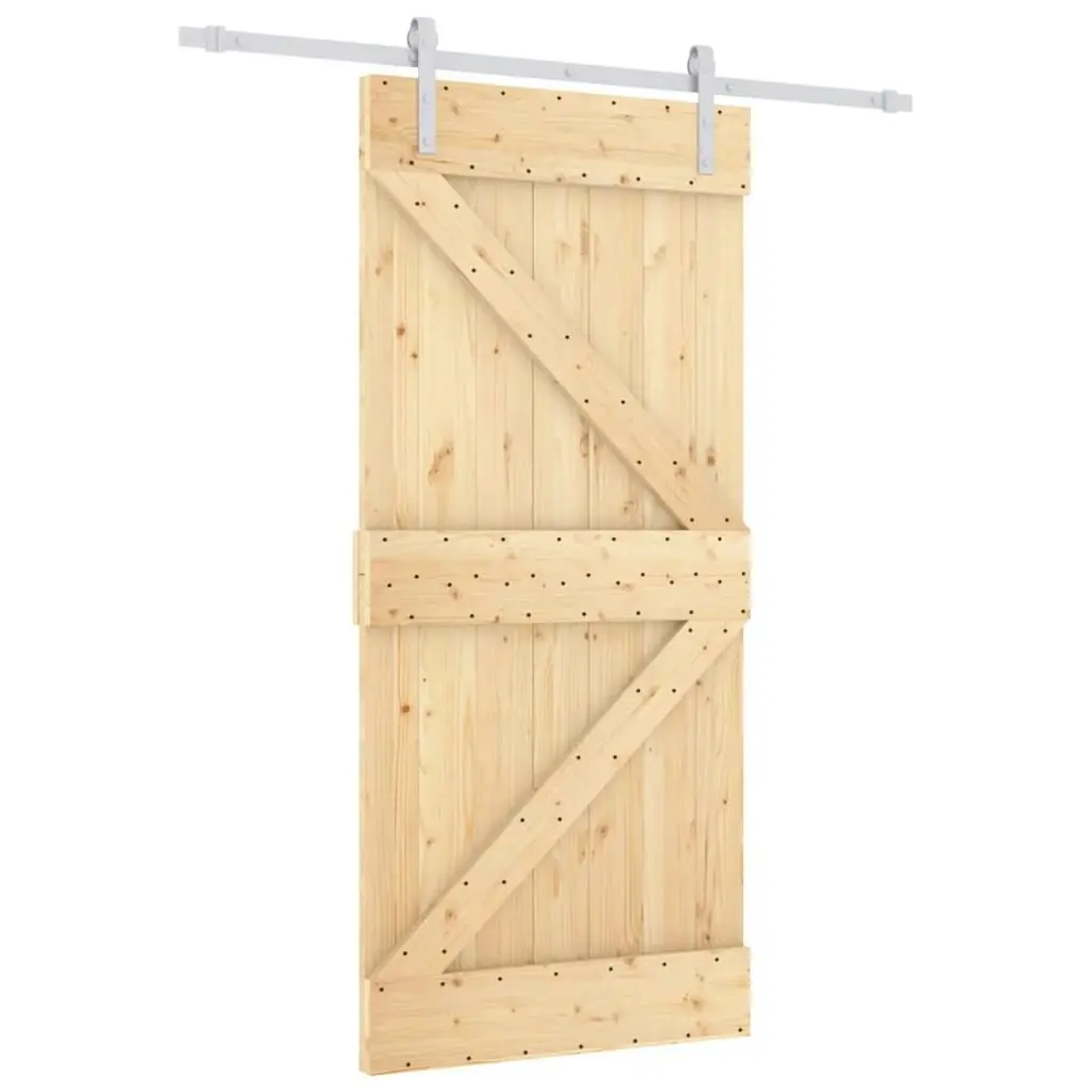 Sliding Door with Hardware Set 90x210 cm Solid Wood Pine 3203007