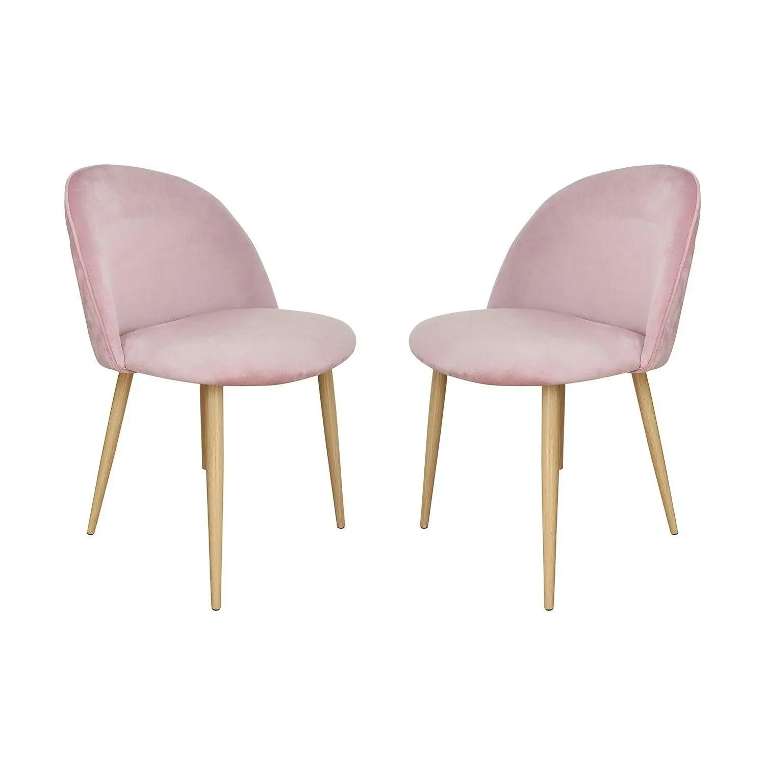 Chotto - Nami Velvet Seat Metal Leg Dining Chairs - Pink x 2