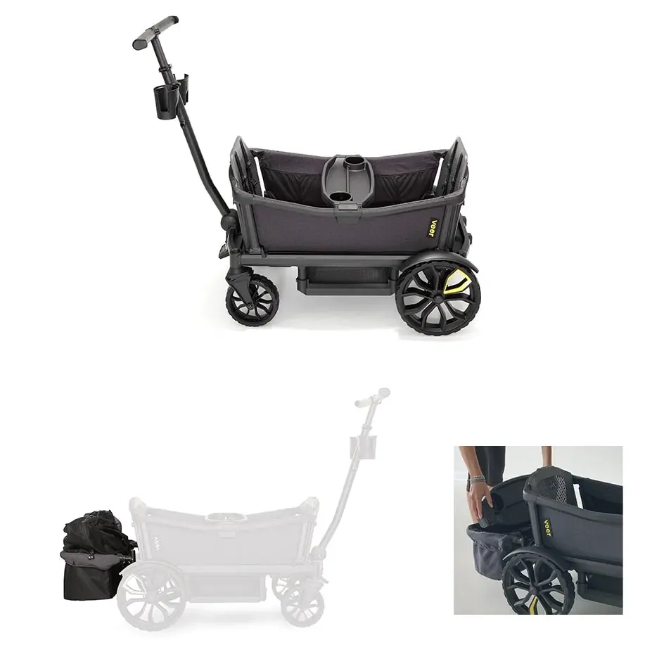 Veer Comfortable Cruiser Stroller Wagon With Veer Foldable Rear Storage Basket Black