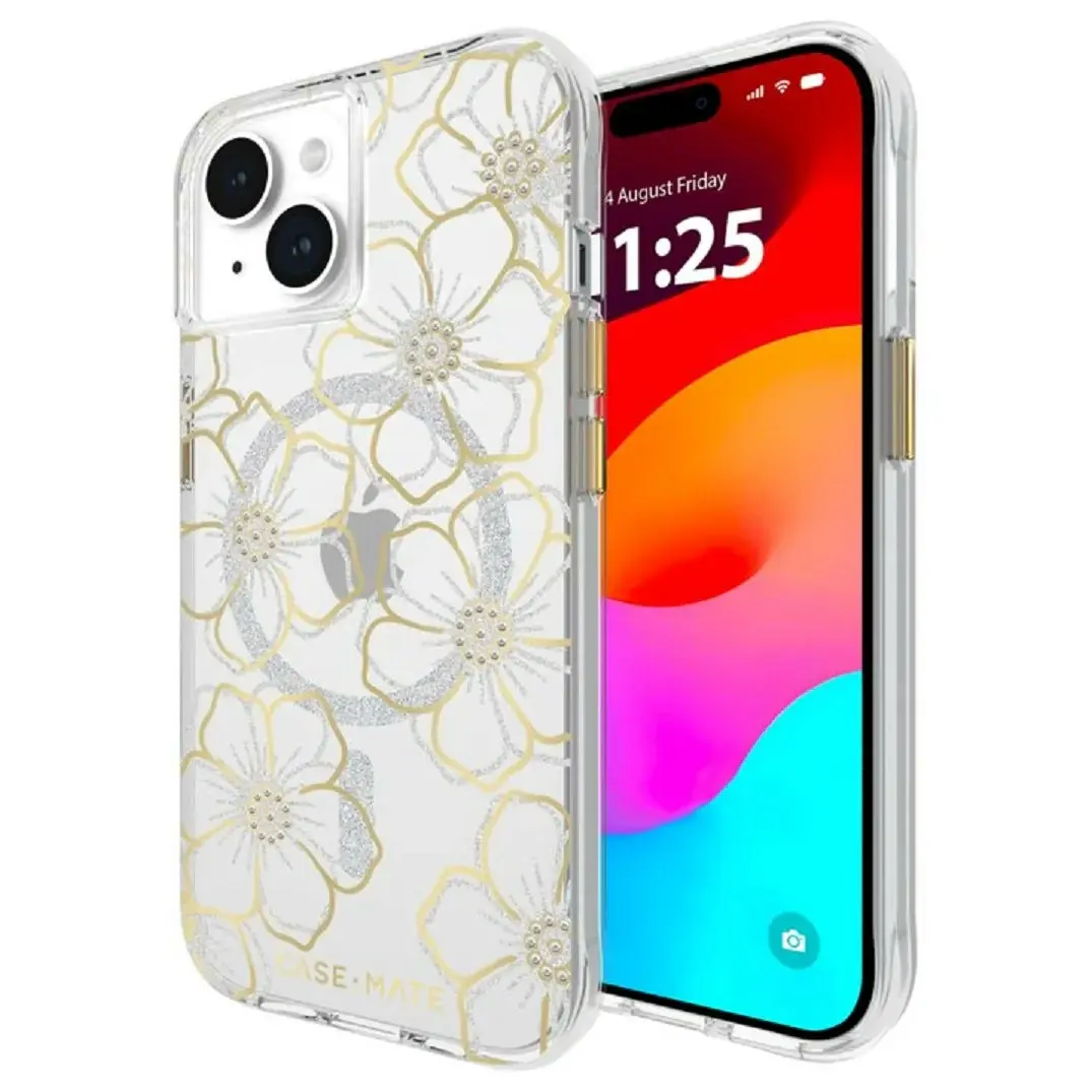 Case-Mate Floral Gems Magsafe Case For Iphone 16 - Clear/ Gold