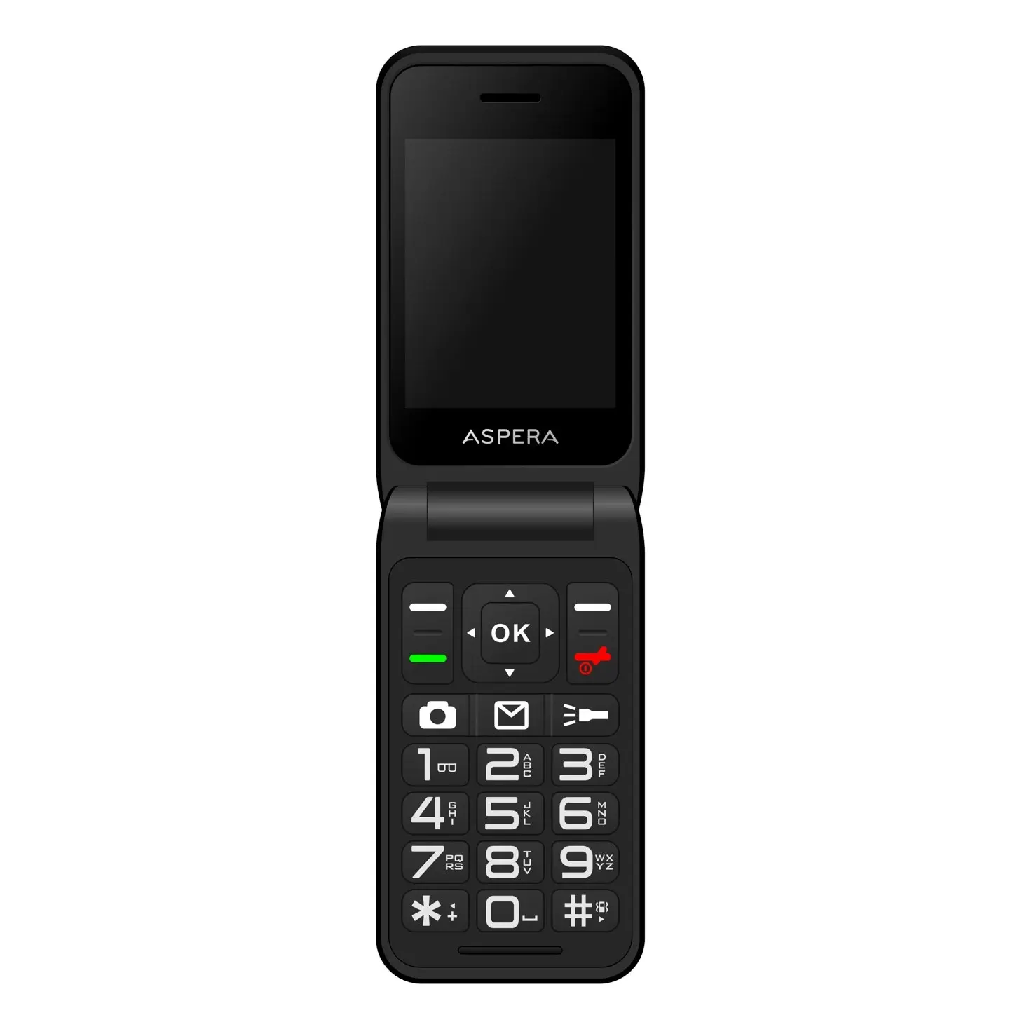 Aspera F46 Seniors 4G BIG button FLIP mobile phone with CRADLE- Black / Green