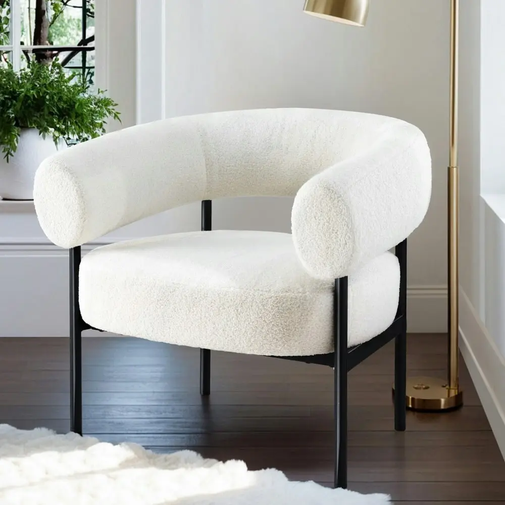 Artiss Armchair Accent Chair Curved Boucle White