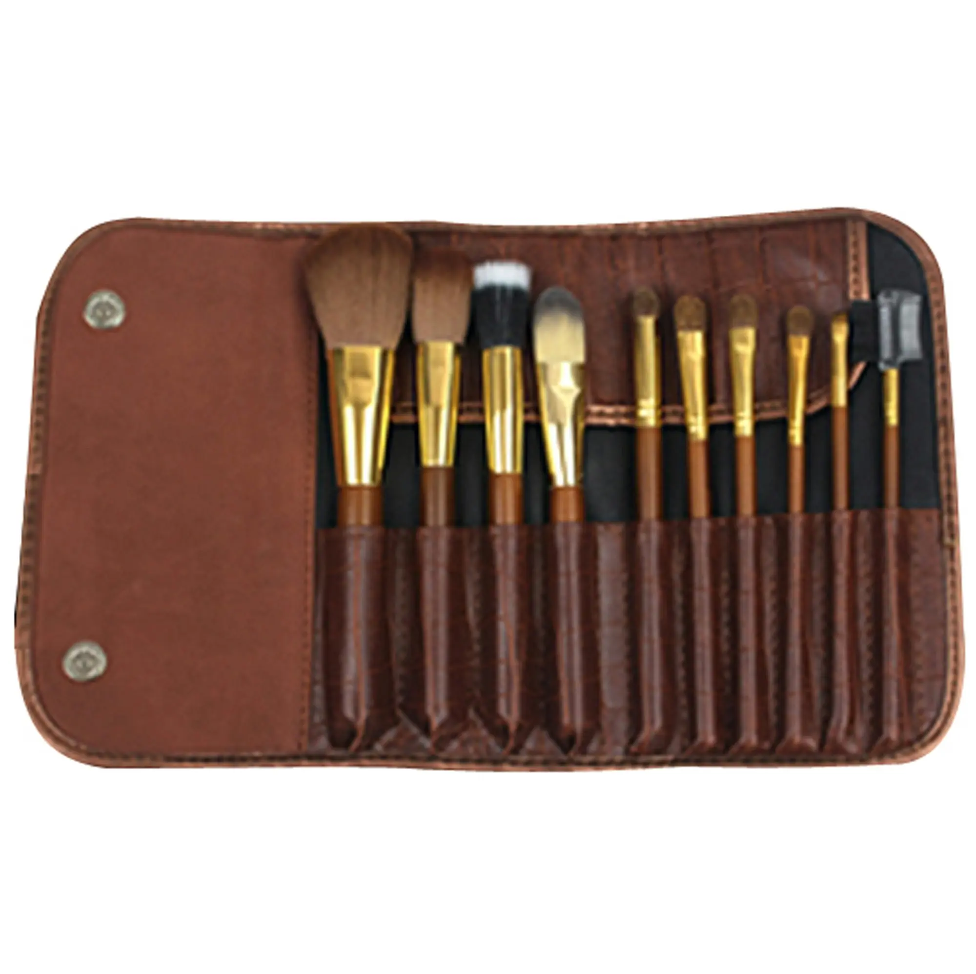 10 Piece Professional Makeup Brush Set Soft Bristle with Carry Case Brown